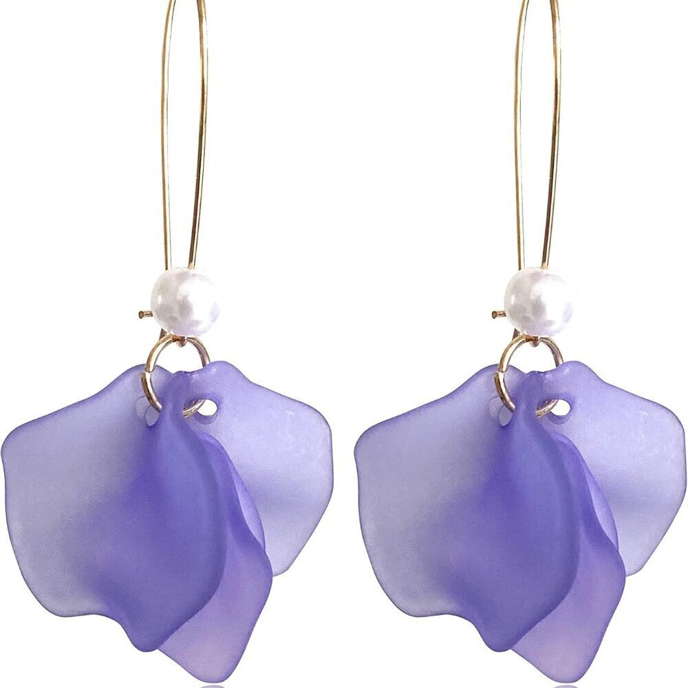 Boho Rose Petal Dangle Resin Earrings - Long Bohemian Drop Acrylic Tiered Flower